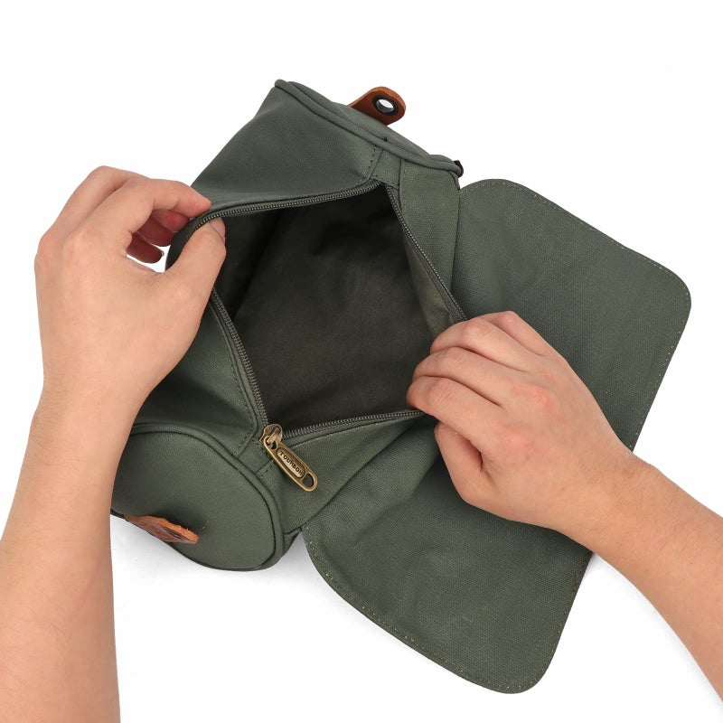 TOURBON Canvas Leather Bike Handlebar Bag with Shoulder Strap, 4.5L Bicycle Top Tube Pouch, Water-resistant Small Saddlebag storage bag for Cycling (Green) - Image 5